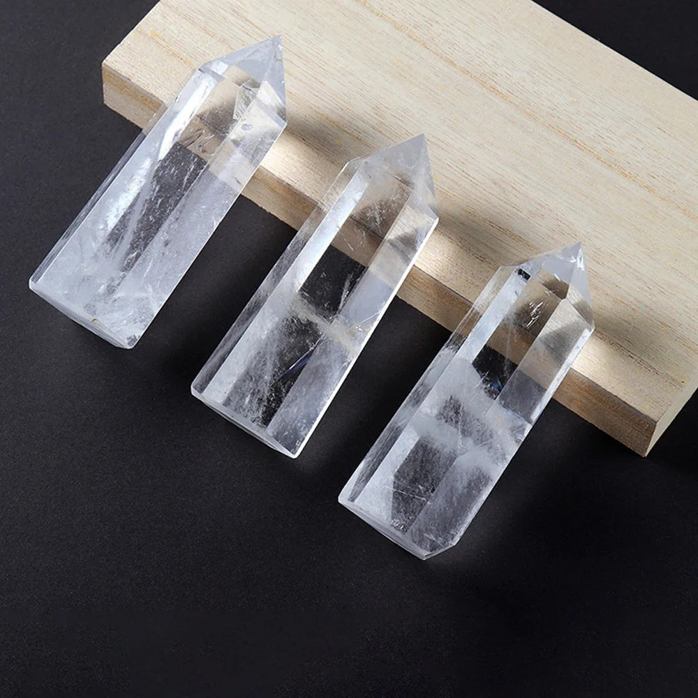 Healing Crystal Wand Natural Hexagonal Column Reiki Chakra Meditation Therapy Clear Quartz Stones