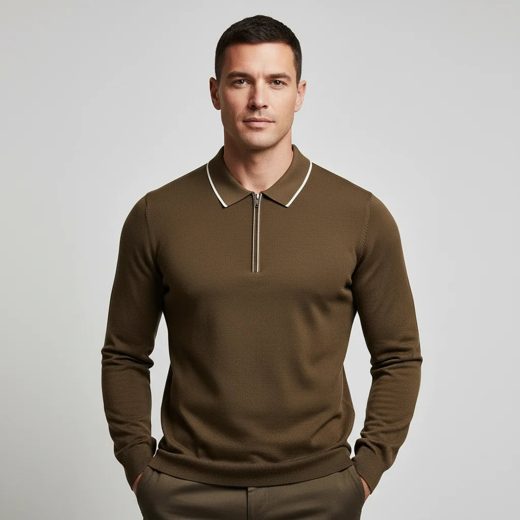 Men Zipper Polo Shirts Textured Polo Customized Bowling Knitting Team Polo Custom Polo Shirts Wholesale Long Sleeve T Shits