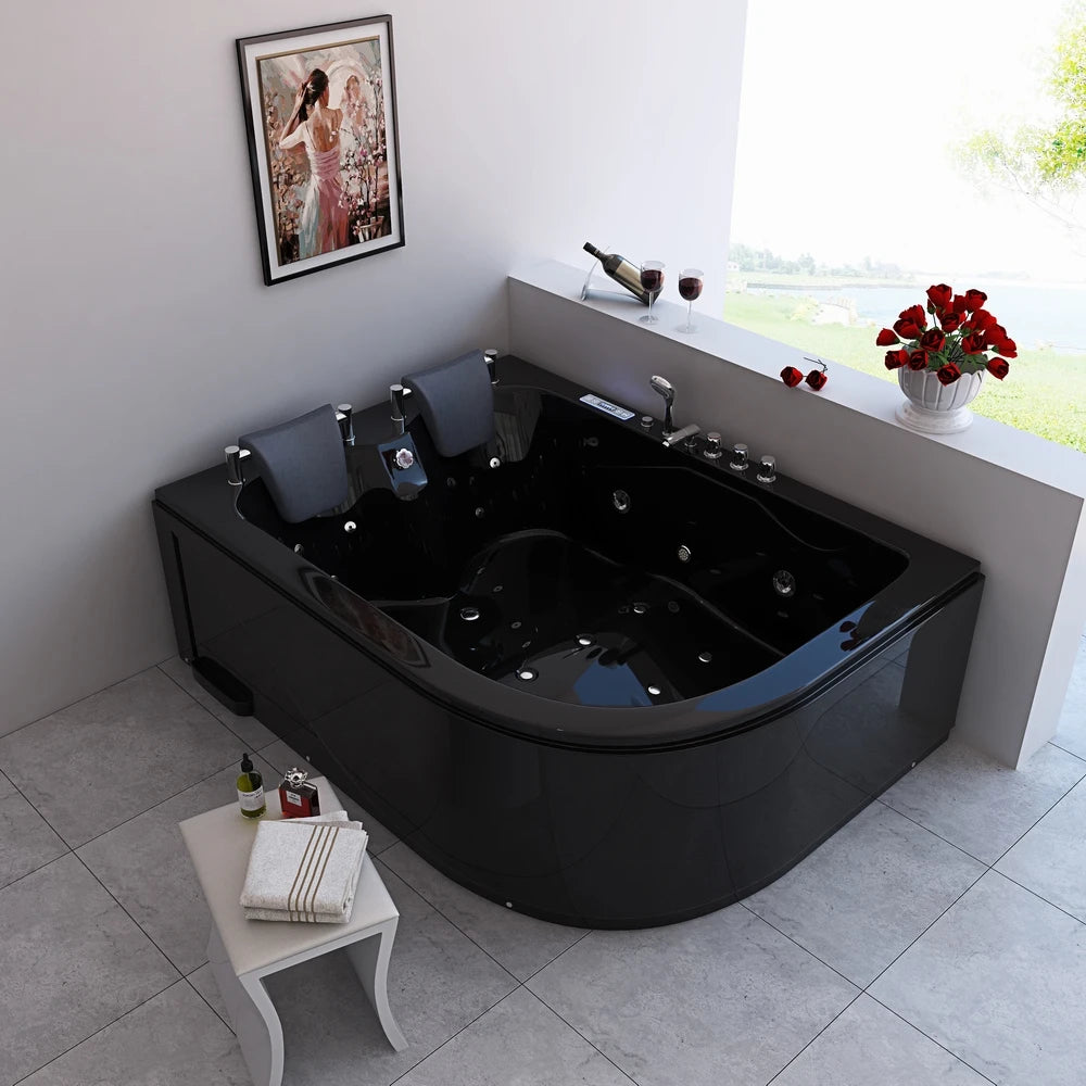 2 Person Acrylic Led Light Spa Water Jets Bath Tub Whirlpool Massage Bathtub With Pillow