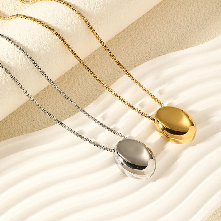 MC300 Wholesale Stainless Steel Necklace Gold Plated Droplet Solid Oval Pendant Sweater Chain Chunky Jewelry Women Necklace