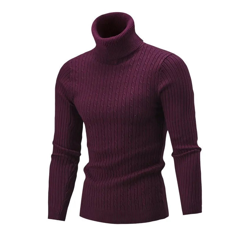 New Fashion Men Solid Color Slim Style Cable Knit Turtleneck Sweater Men's Casual Sweater