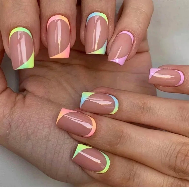 Y-203 M-Size Colorful Half Fingertip French False Nails OEM Artificial Press-on ABS Nails Ballet-Shaped Design for Finger