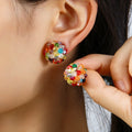 2025 New Korean Versatile Glass Charm Stud Earrings Multi Colored Glass Handmade Beaded 2cm Flower Ball Earrings Holiday Gifts