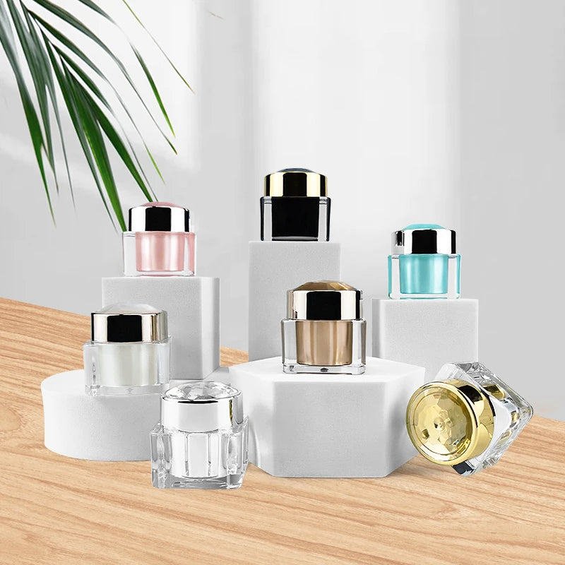 10ml Mini Colour Plastic Cosmetic Cream square Jar Gold Cap with Lids  Low Moq for Skin Care Cream