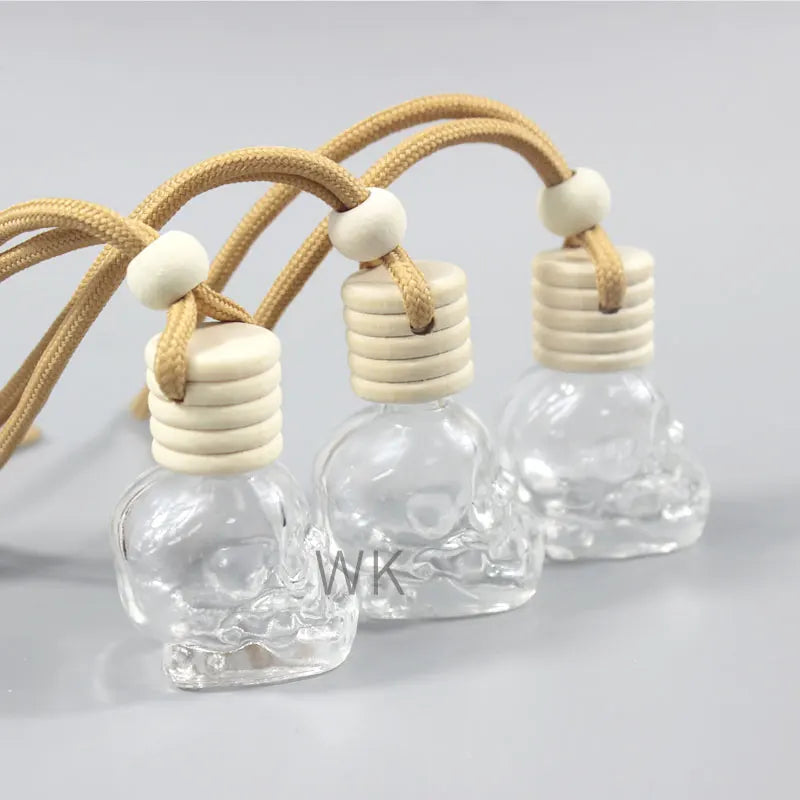 8ml Skull Car Hanging Pendant Empty Bottle Air Freshener Perfume Glass Bottles Fragrance Diffuser Round Glass Perfume Botlles