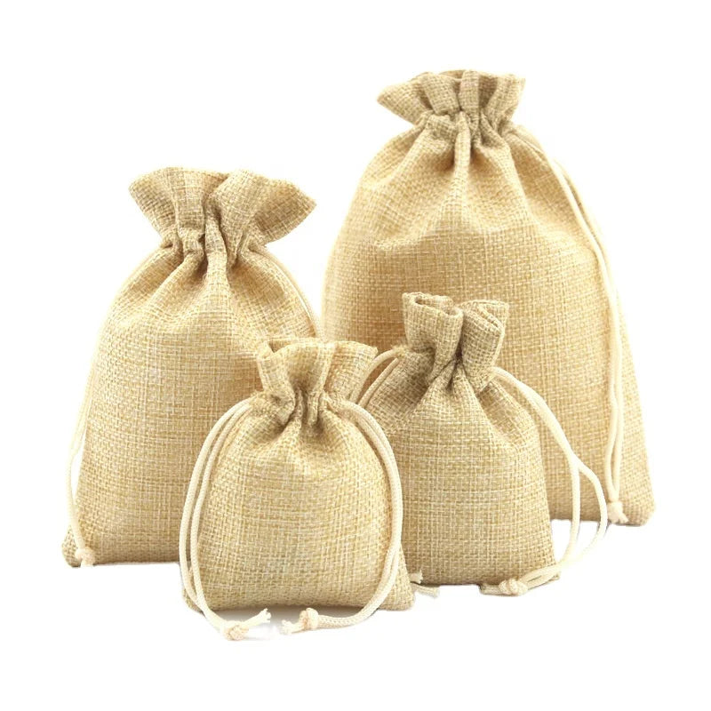 Hot Selling Natural Linen Printed Drawstring Pouch Bag for Shoe Dust Packaging and Linen Textile Uses