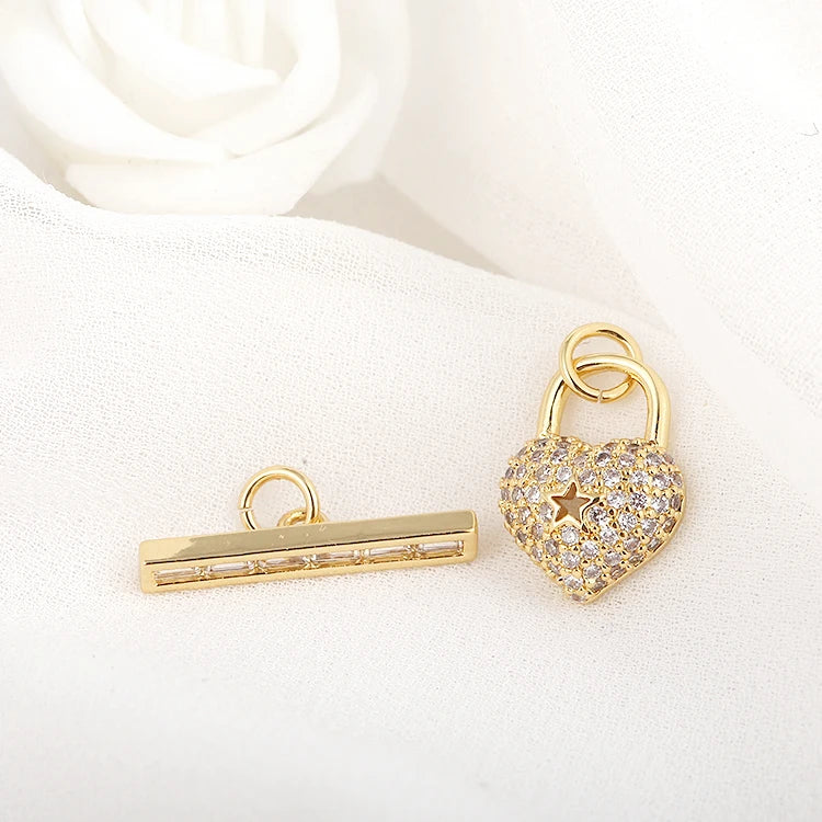 Fashion14K Gold Plated Micro Pave Zircon Heart Shape OT Toggle Clasp for Jewelry Necklace Bracelet Making Accessories MegaBDM
