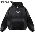 Quality Spray Dye Custom 300G Cotton Thick Fleece Unisex Men's Washed Distressed Ripped Oversized Loose Pullover Hoodies