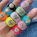 RM40046 Copper Jewelry Mixed Color Enamel Cubic Zirconia Heart Shape Love Adjustable Finger Rings Gold Plated Valentines Gift