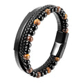 Stone Leather Rope Handmade Braided Original Leather Bracelets Stainless Steel Natural Stone Bead Leather Bracelet OT-165