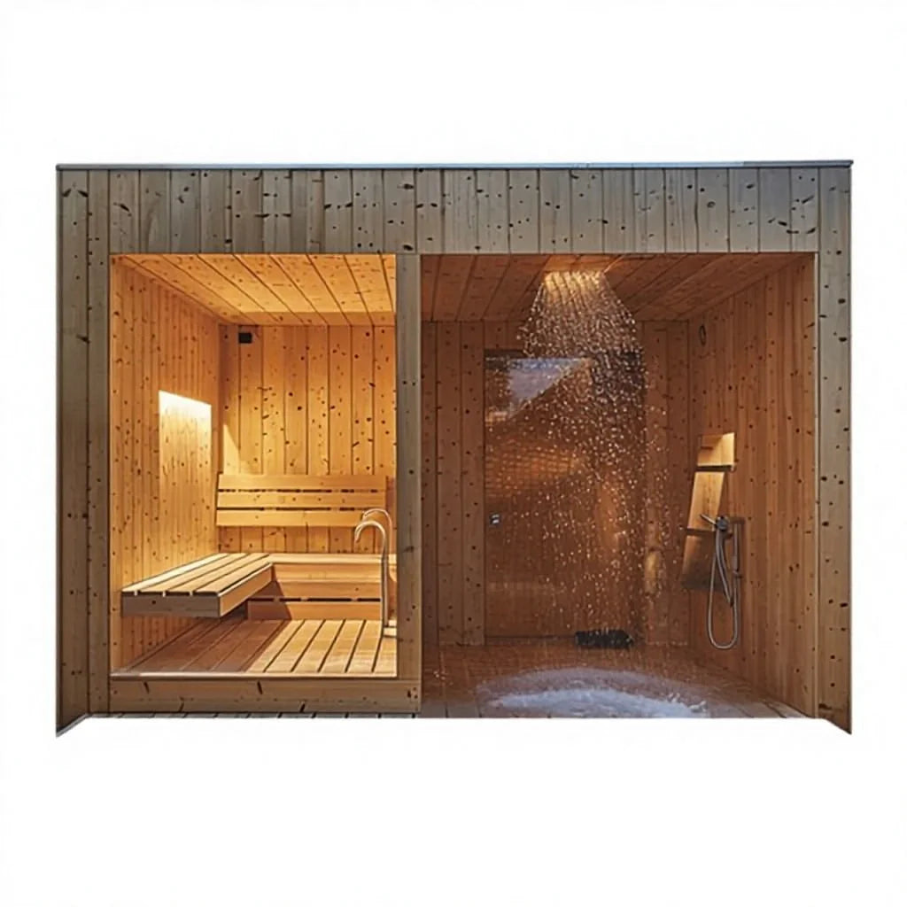 Assembled Intelligent Control System Eco-Friendly Red Ceder 6000W Custom Made Outdoor Cube Sauna Room for the Backyard of Villa