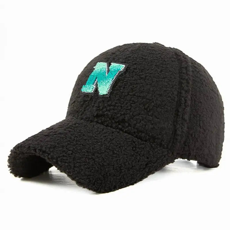 Custom logo Lamb Baseball Caps Adjustable Winter Hat Ponytail Hole Teddy-Fleece Baseball Hat for Women Men