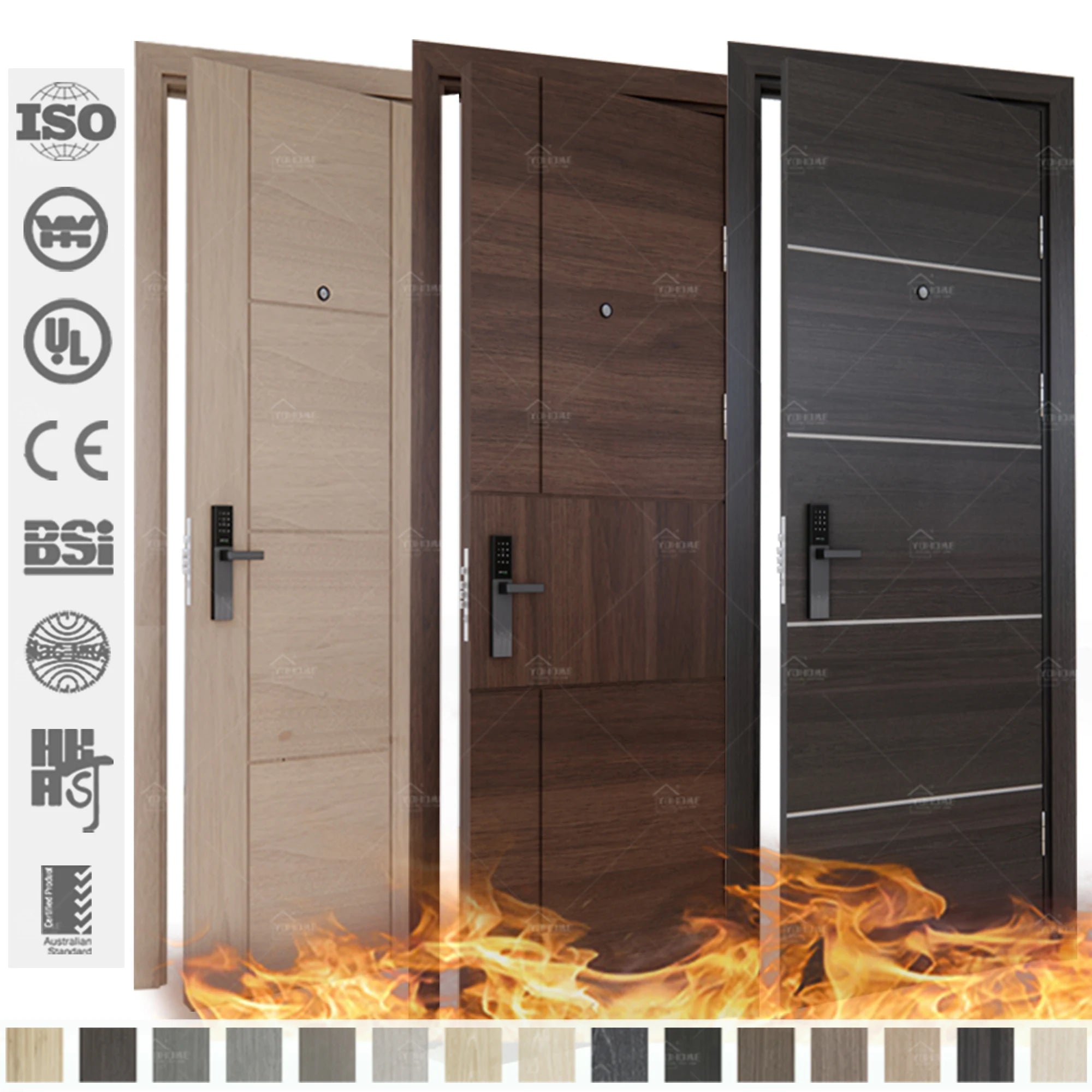 China Top Fire Doors Supplier Custom Wood Fire Prevention Door Apartment Sound STC 35 Fire Resistant Wooden Doors for Apartment