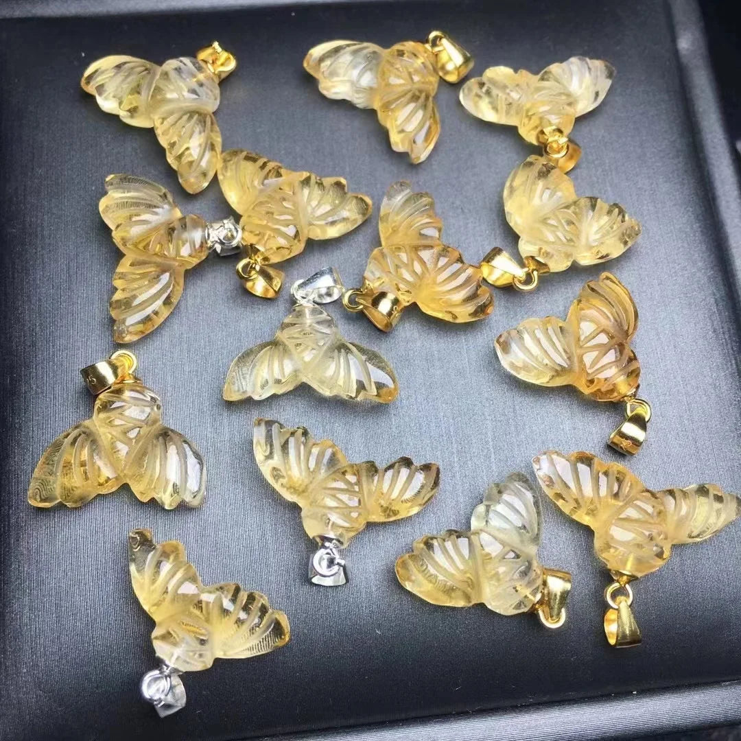 Hand Made 925 Sterling Silver Fine Jewelry Crystal Healing Stone Natural Citrine Topaz Fish Tail Charm Pendant