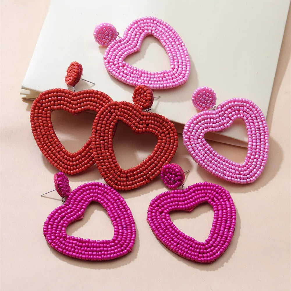 New Arrival Fashion Personality Valentines Day Earrings Beaded Heart Earrings Bohemian Beaded Earrings for Women