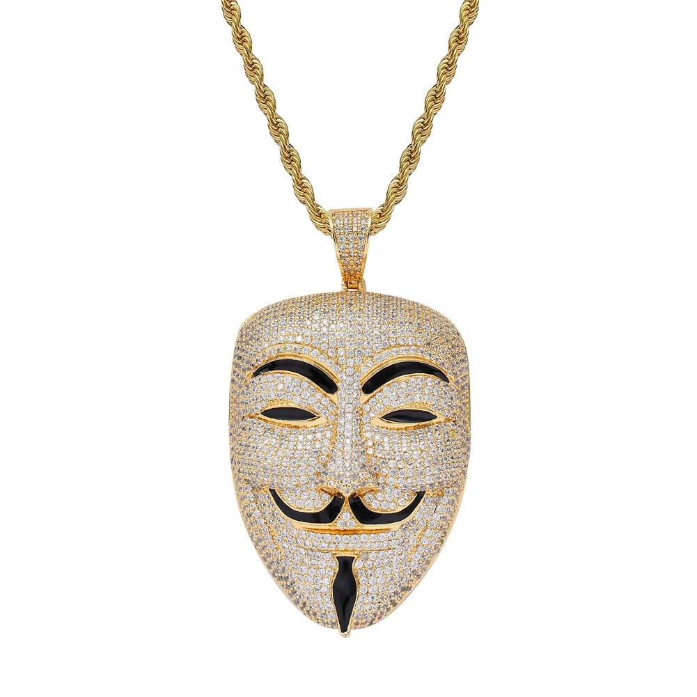 CN105 Large Size Gold Plated CZ Mask Pendants Hip Hop Necklace Brass CZ for Men Iced Jewelry Party Gift
