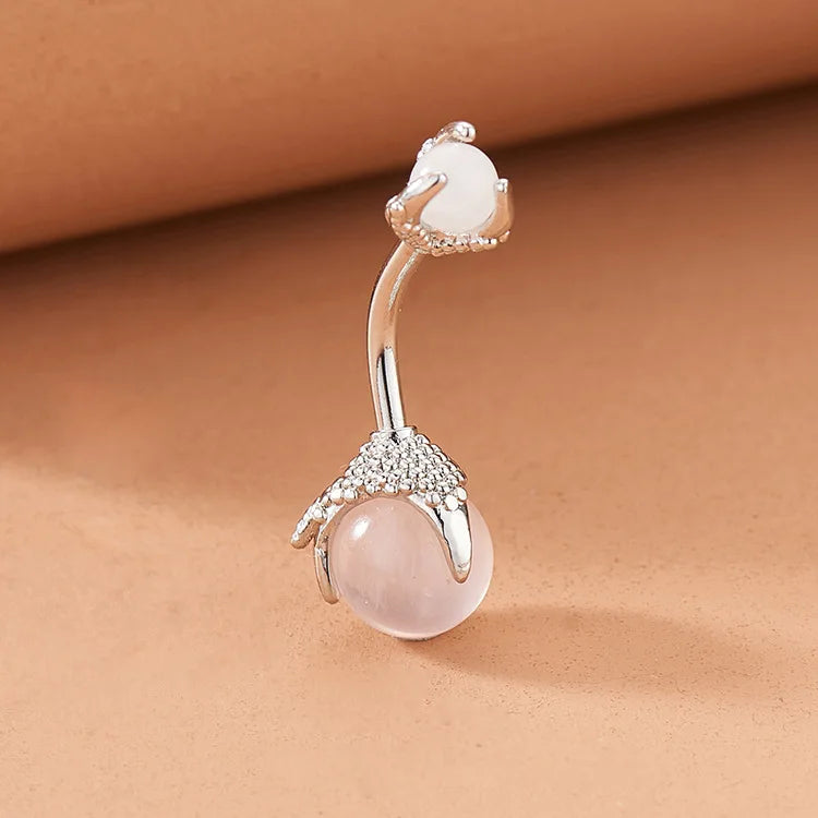 Wholesale Natural Stone Crystal Pink Diamond Protein Dragon Claw Piercing Belly Button Ring For Girls