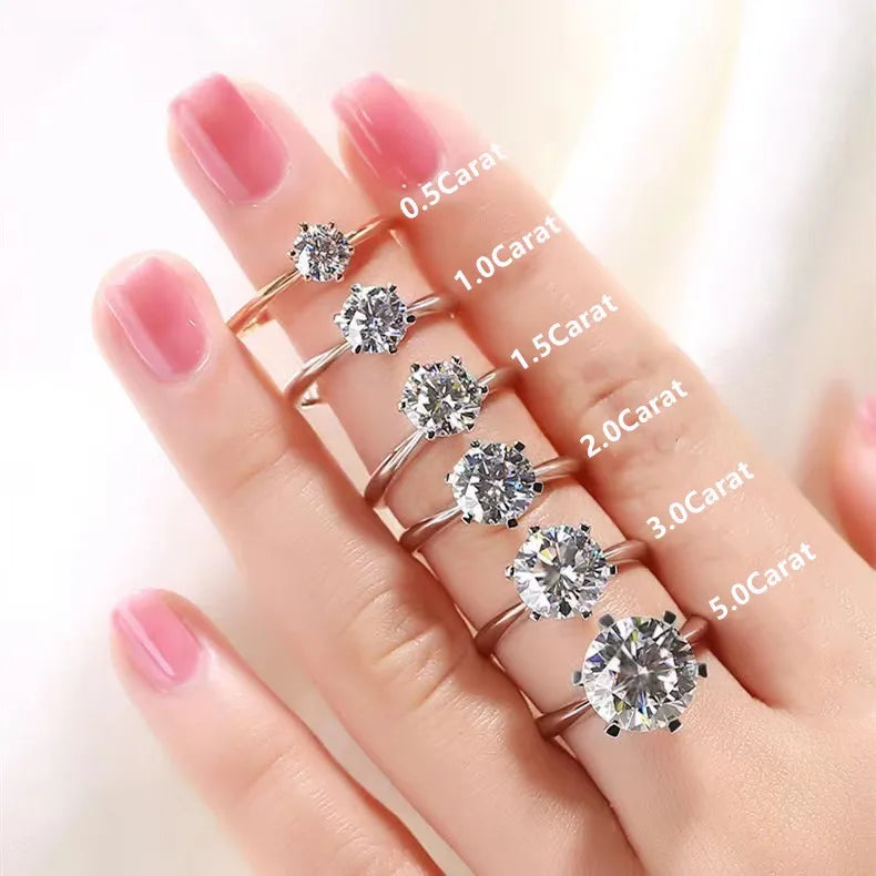 Factory Wholesale Vvs1 0.5/1/2/3/5ct 925 Sterling Silver Vintage Wedding Moissanite Diamond Engagement Rings for Women