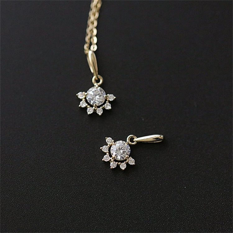 White Zircon Minimalist Ladies Sterling Silver Sun Pendant Charm Necklace