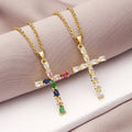 Religious 18k Gold Plated Cross Pendant Necklace Colorful Cross Necklace Zircon Cross Pendant Necklace