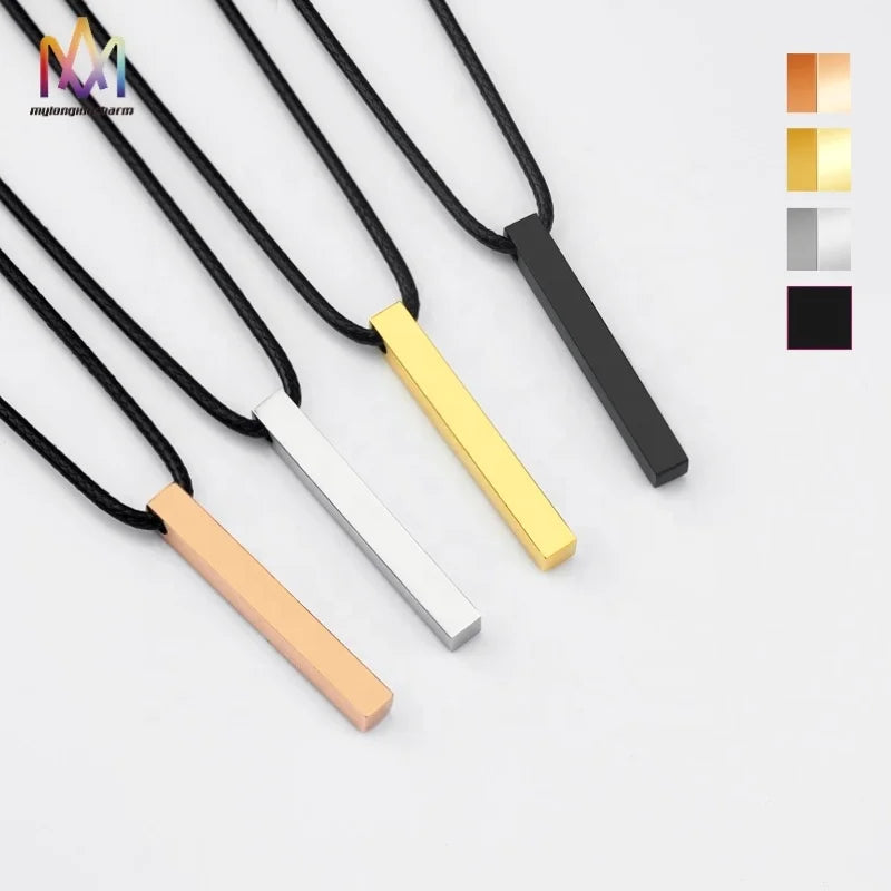 Custom Diy Engraveable Name Bar Necklace Anti Tarnish Multi Colors Stainless Steel Necklaces