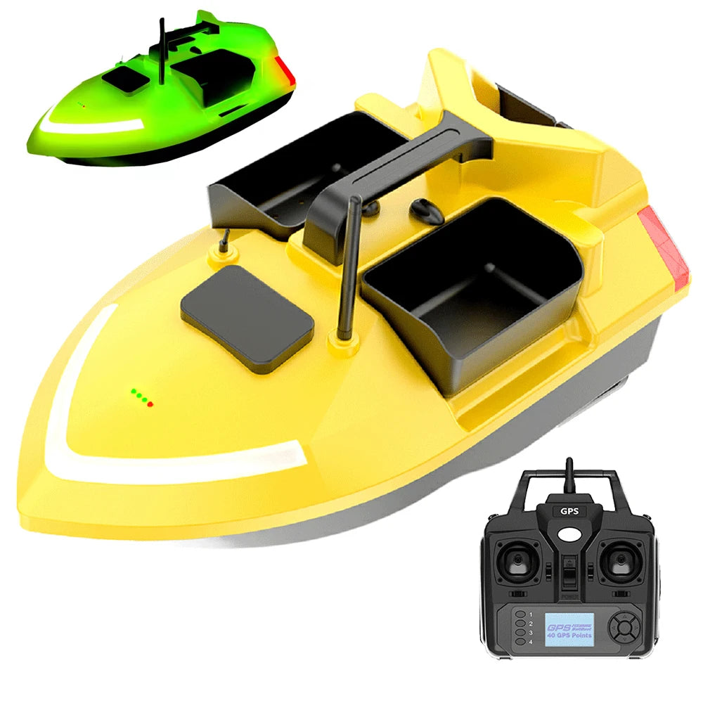 V020 Long Battery Color Yellow 3 Hoppers Fishing Bait Boats 500m 40 Points GPS Remote Control Carp Bait Boat Fish Finder