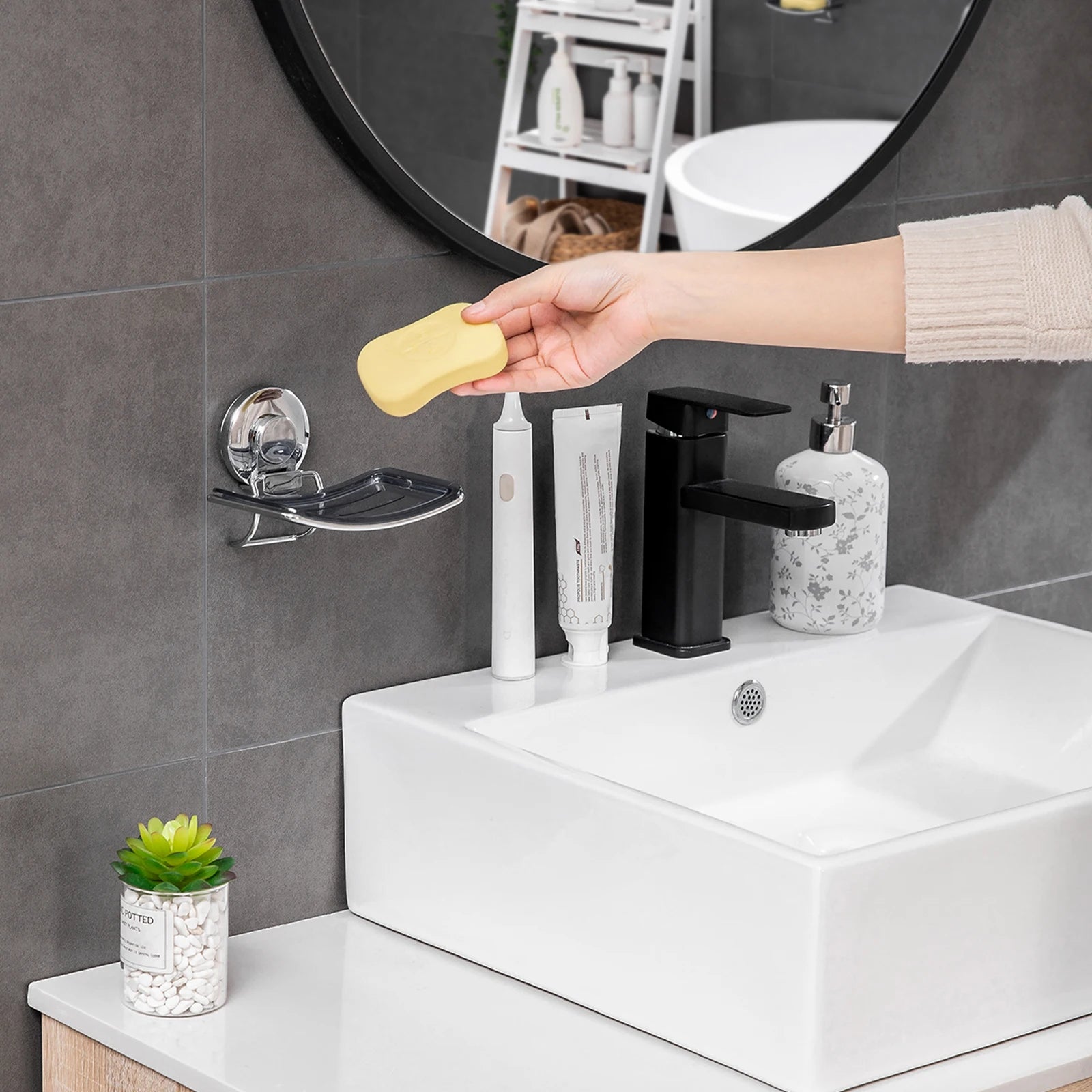 Drill-Free Wall-mounted Vacuum Suction Cup  Polished Powerful Vacuum Suction Soap Dish Holder for Bathroom