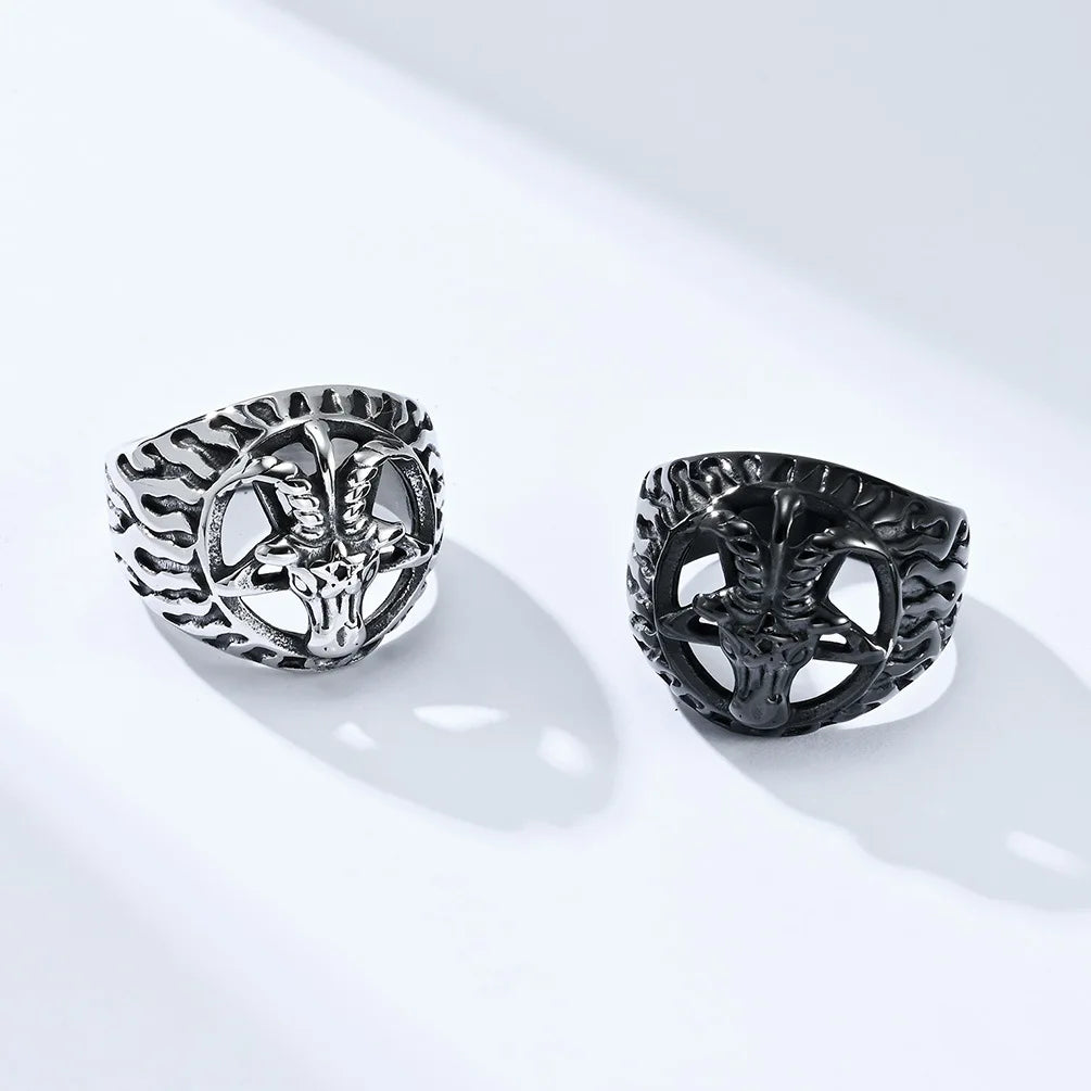 Fashion Devil Retro Gothic Rings Satan Goat Stainless Steel Black Men'S Designer Ring Wholesale