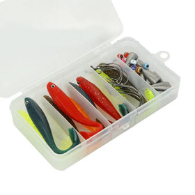 WEIHE 50pcs Fishing Combo for Texas Rig Fishing Soft Lure Sinker Hook Bead With One Transparent Box Fishing Lure Kit