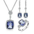 925 Silver Cushion Iolite Blue Mystic Quartz Necklace Earrings Ring 3 Sets Jewelry
