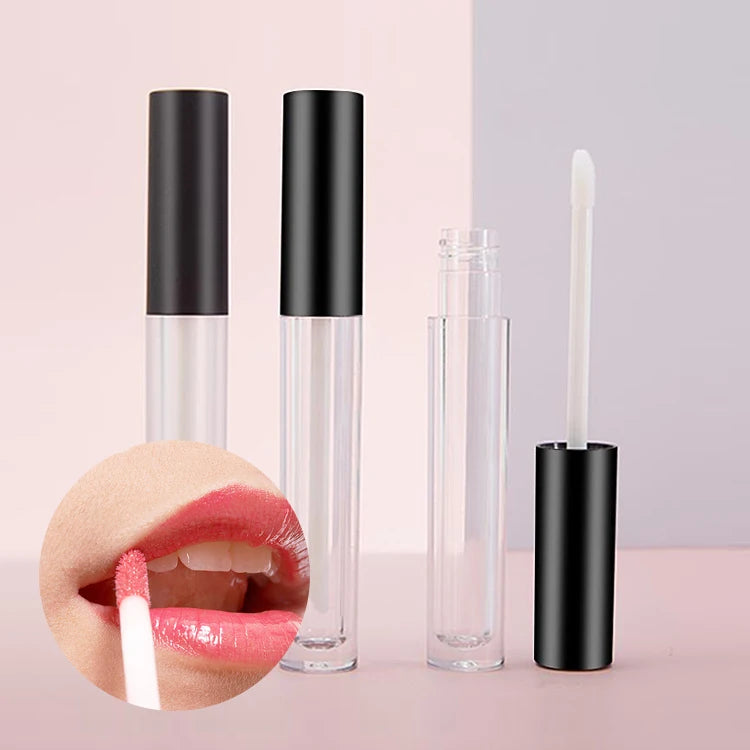 Custom Label Luxury Small Empty Acrylic Diy Long  Black Top Clear Refillable Lip Gloss Tube Packaging Bulk With Wands