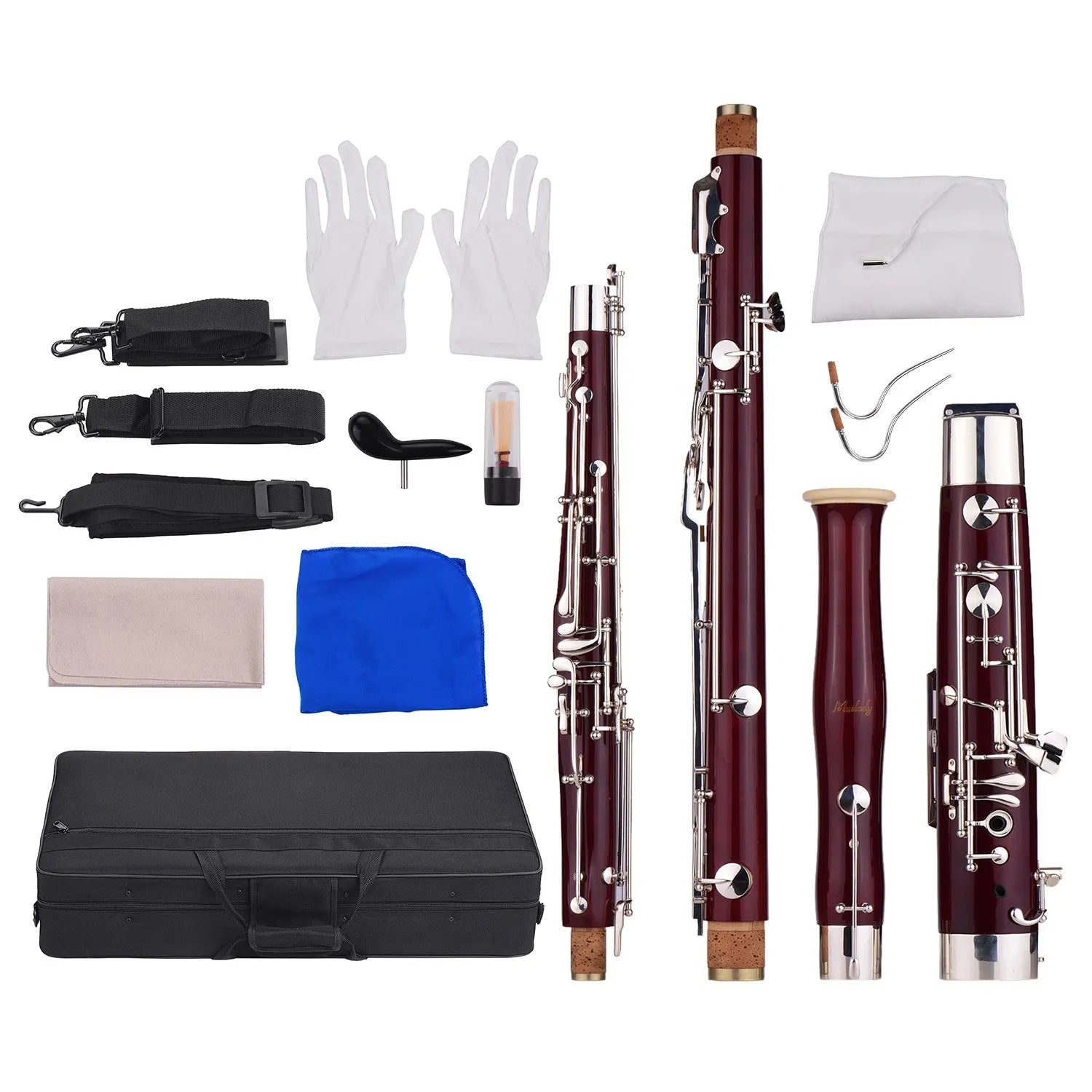 Muslady Professional Bassoon C Key Maple Wood Body Cupronickel Silver-plated Keys Woodwind Instrument with Reed Gloves Cleaning