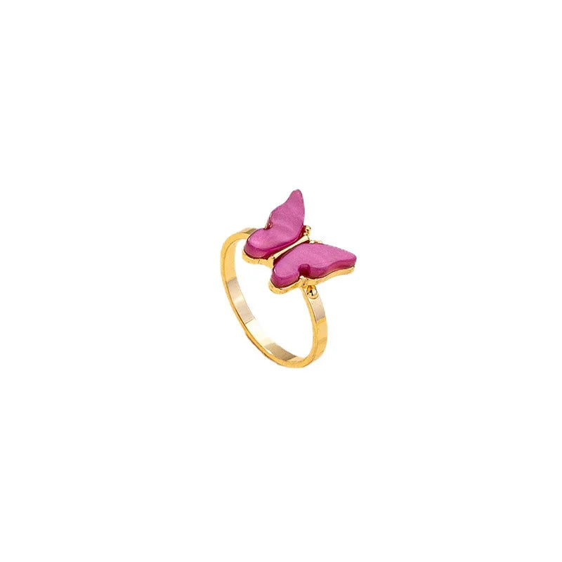2026 Summer Fashion INS Jewelry Gold Plated Acrylic Butterfly Rings for Women
