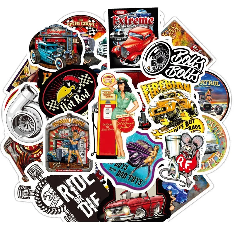 100Pcs Retro Beauty Vintage Car Hot Rod Graffiti Stickers for Bottle Laptop Car Motorcycle Waterproof Racing Sticker