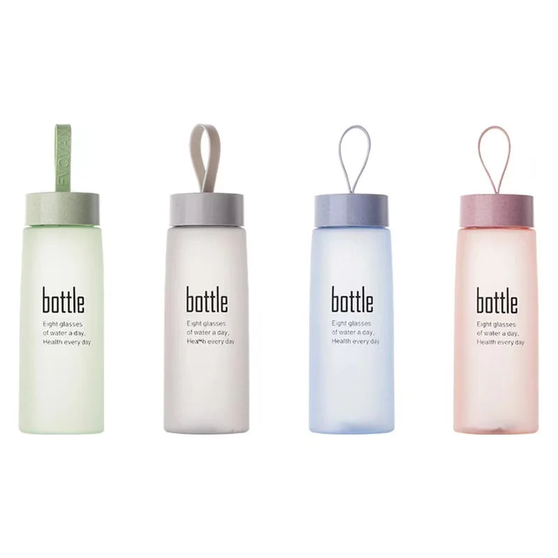 Portable 480ml Colorful Round Glass Water Drinking Bottle and Plastic Cap with Rope