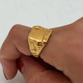 INS Vintage Waterproof Irregular Hammered Lava Ring 18K Gold Plated Stainless Steel Signet Rings for Women