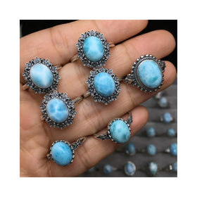 Natural Fengshui New Design 925 Sterling Silver Gemstone Jewelry Larimar Ring for Sale