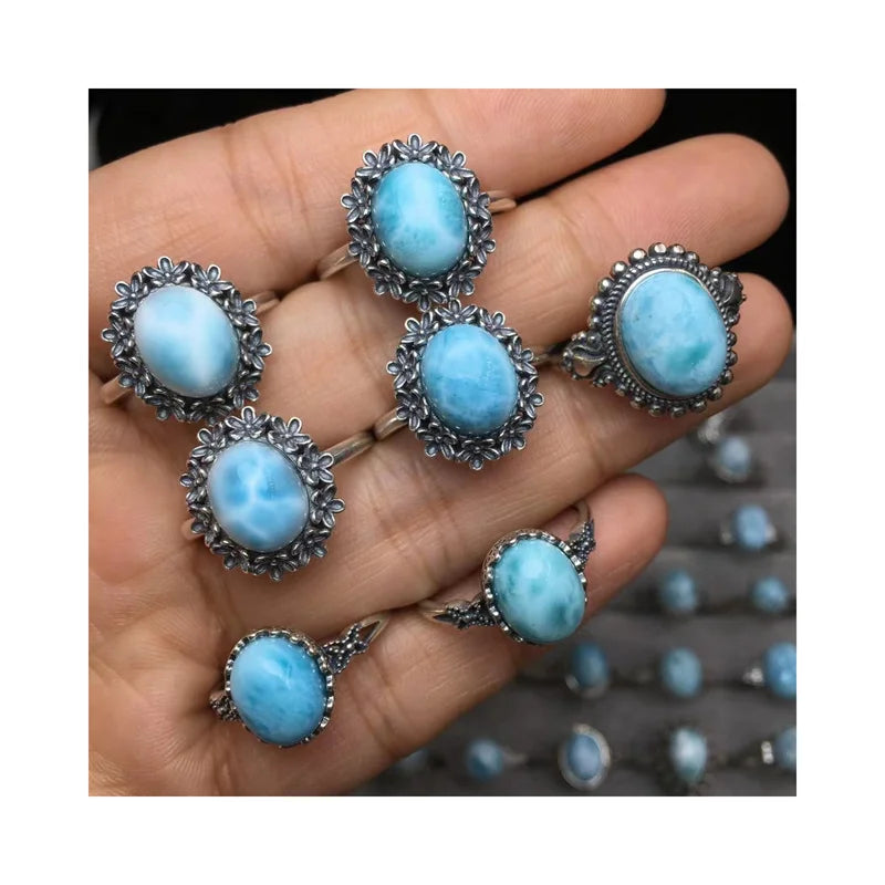 Natural Fengshui New Design 925 Sterling Silver Gemstone Jewelry Larimar Ring for Sale
