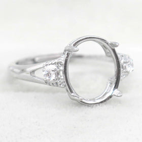 Sterling Silver 10*12mm Semi Mount Ring Empty Frame Blank Support Setting S925 Base Holder Without Center Stone for DIY Inlay