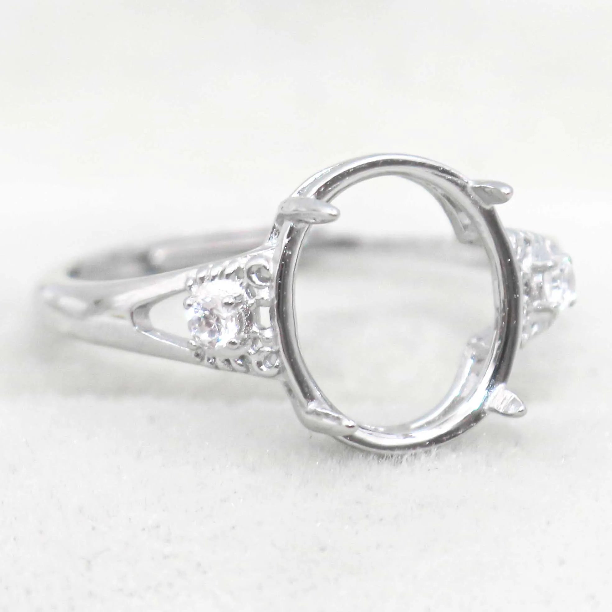 Sterling Silver 10*12mm Semi Mount Ring Empty Frame Blank Support Setting S925 Base Holder Without Center Stone for DIY Inlay