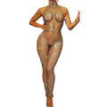 Gold Crystal Pole Dance Leotard Shiny Bodysuit Stage Costume Party Club Rompers Women One Piece Jumpsuits