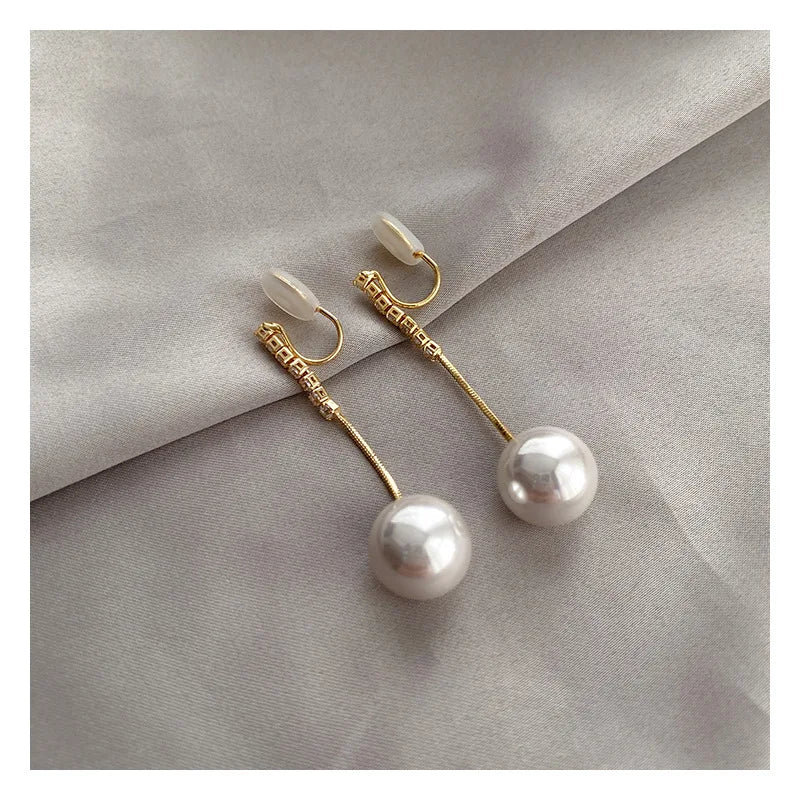 New Design Non Piercing Mosquito Coil Ear Clip Luxury Pearl Long Tassel Mosquito Coil Non Pierced Ear Clip Earrings