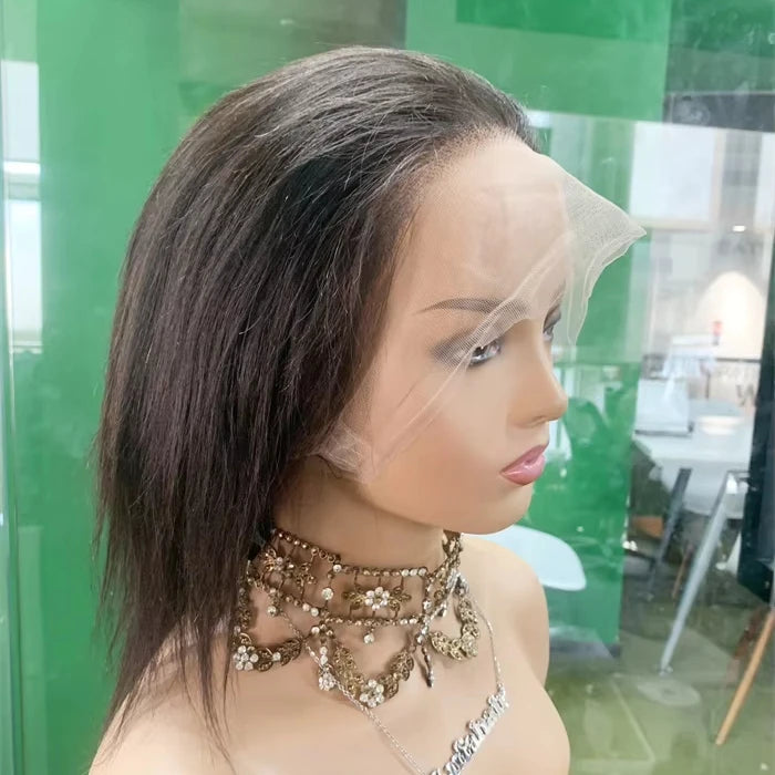 DX001 Stock Human Hair Wigs Glueless Transparent Full Lace Short 8 Inch Raw Brazilian Hair Pre Plucket Wig for Boho Braiding  1B