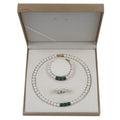 Natural Freshwater Button Shape Real Pearls Three Malaysian Jade Beads Fine Jewelry Sets