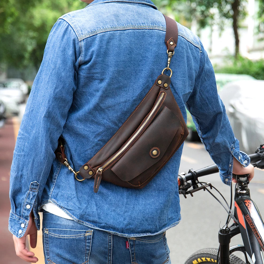 MARRANT Crazy Horse Genuine Leather Crossbody Sling Bag Leather One Shoulder Backpack Leather Chest Bag for Men
