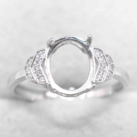 Sterling Silver 8*10mm Semi Mount Ring Empty Frame Blank Support Setting S925 Base Holder Without Center Stone for DIY Inlay