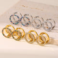Elegant Jewelry Stainless Steel Colorful Zircon Geometric Hollow Circle Round Stud Earrings for Women