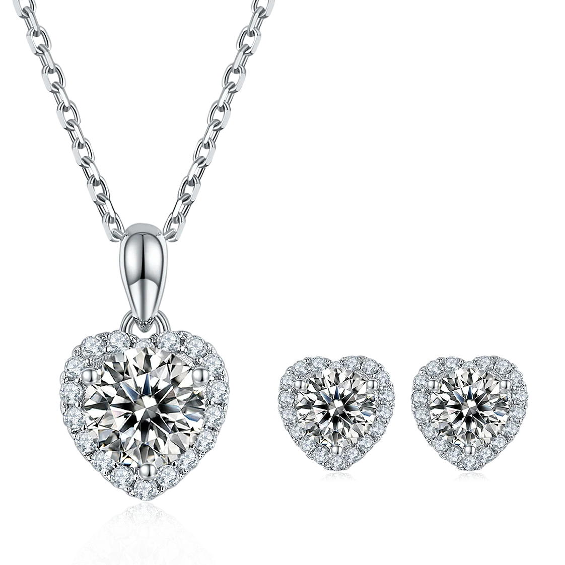 SGARIT White Gold Plated 925 Sterling Silver Moissanite Necklace Earring Jewelry Wedding Engagement Jewellery Set for Women