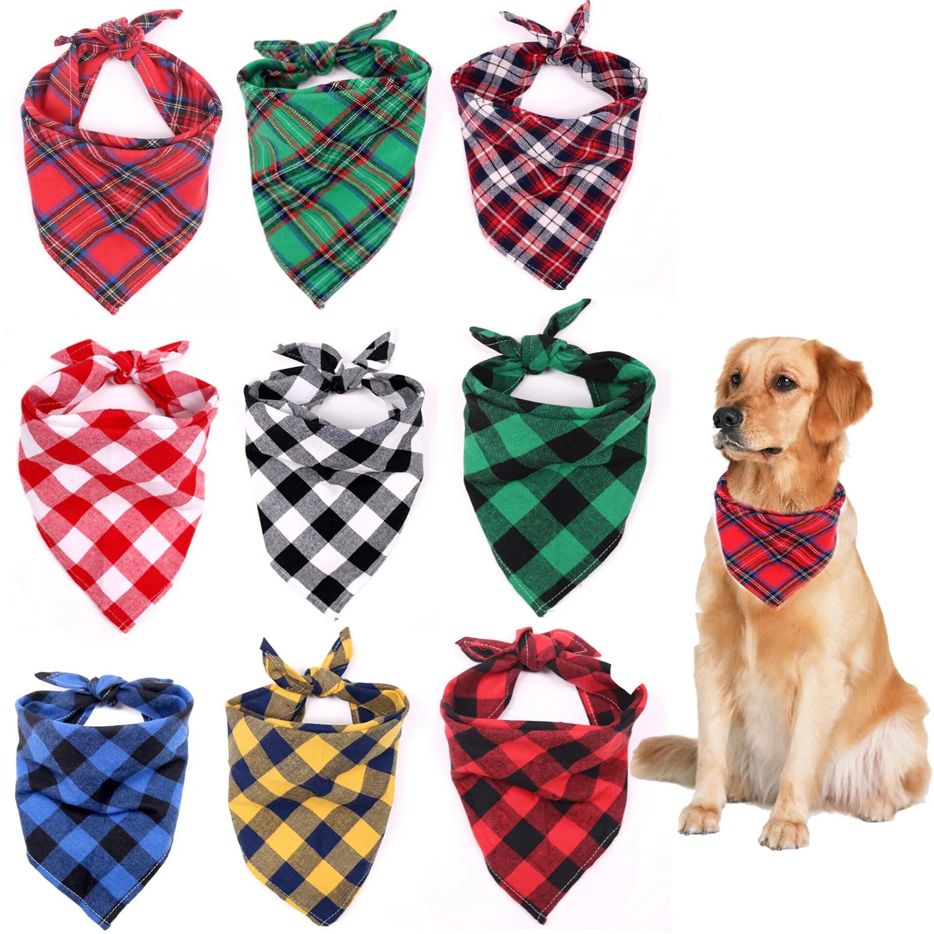 Wholesale Pet Cotton Plaid Triangle Medium Dog Multifunctional Bandanas Fall Winter Thick Comfortable Neck Scarfs