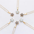 Reiki Stainless Steel Gold Plated Natural Stone Five Pointed Star Gold Edge Pendant Necklace